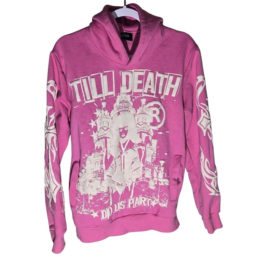 Flyeast Apparel Pink Till Death Do Us Part Graphic Hoodie Sweatshirt Medium